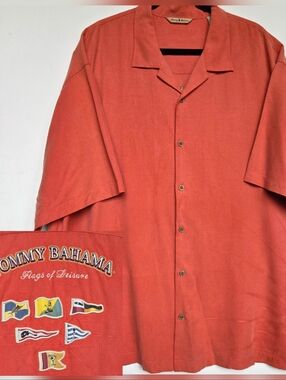 Tommy Bahama Flags of Leisure Nautical Embroidered Silk Camp Shirt Size-XXL